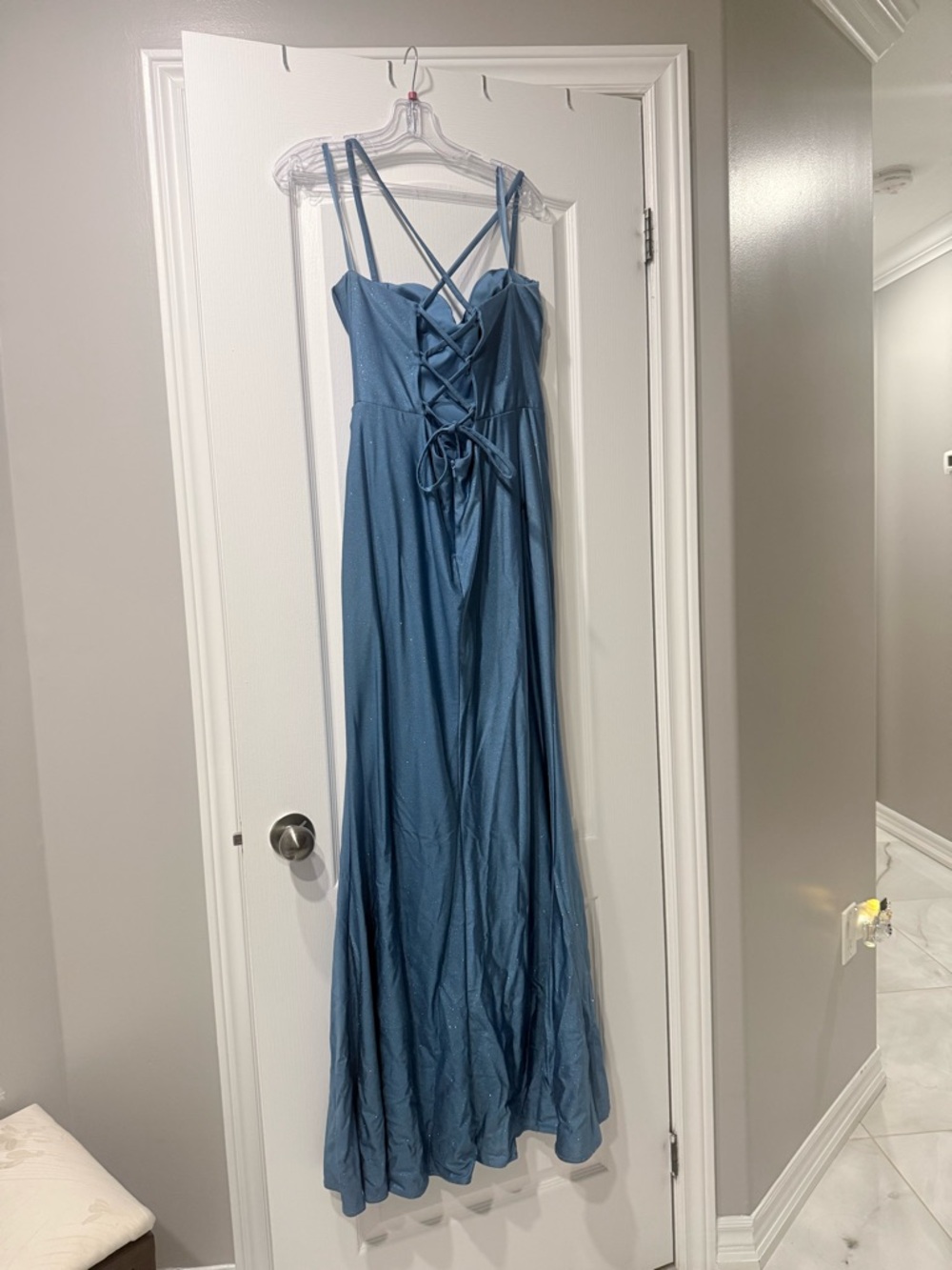 Blue Lace-Up Strappy Maxi Dress